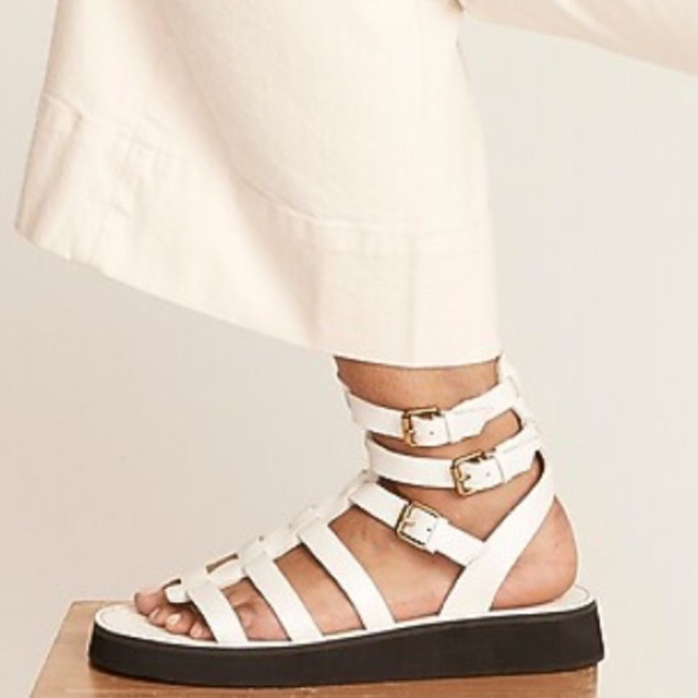 J.Crew Mallorca white authentic leather low platform gladiator sandals size 10